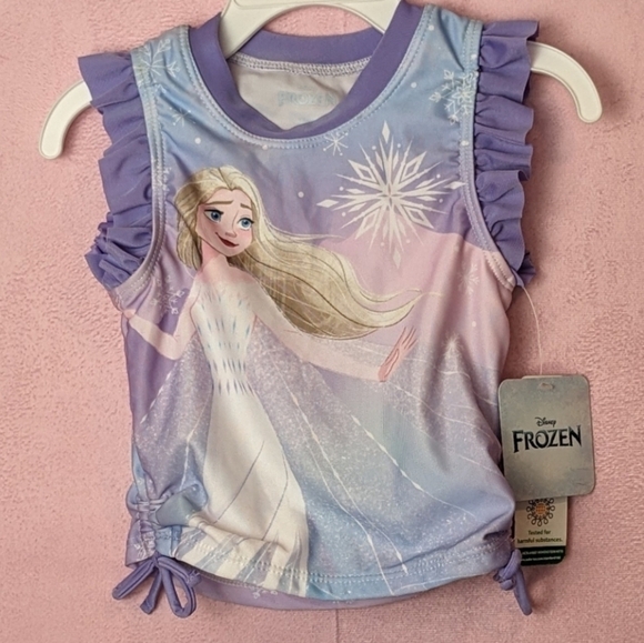 Disney Frozen 2 Elsa Blue and Purple Ruffle Sleeve Rash Guard Swim Top size 3T - Picture 1 of 5
